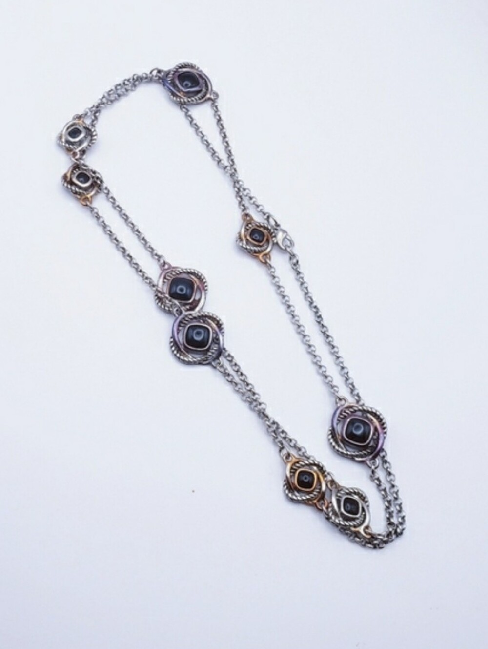 Elegant Black Onyx Stone Necklace Silver Tone